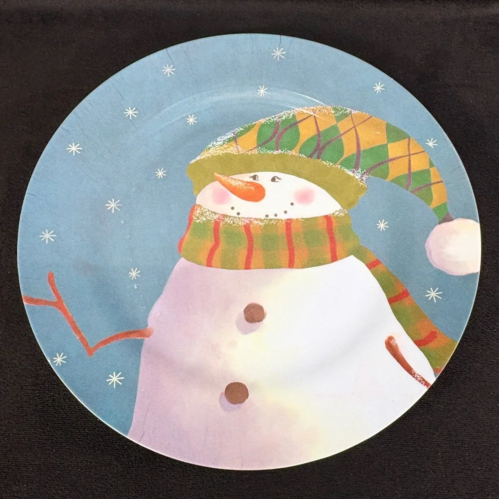 Set of 3‎ Melamine Snowman Plates Winter Holiday Christmas Dinnerware